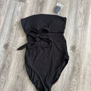 Aerie Black Strapless One-Piece Swimsuit with Side Knot, size XL Tall